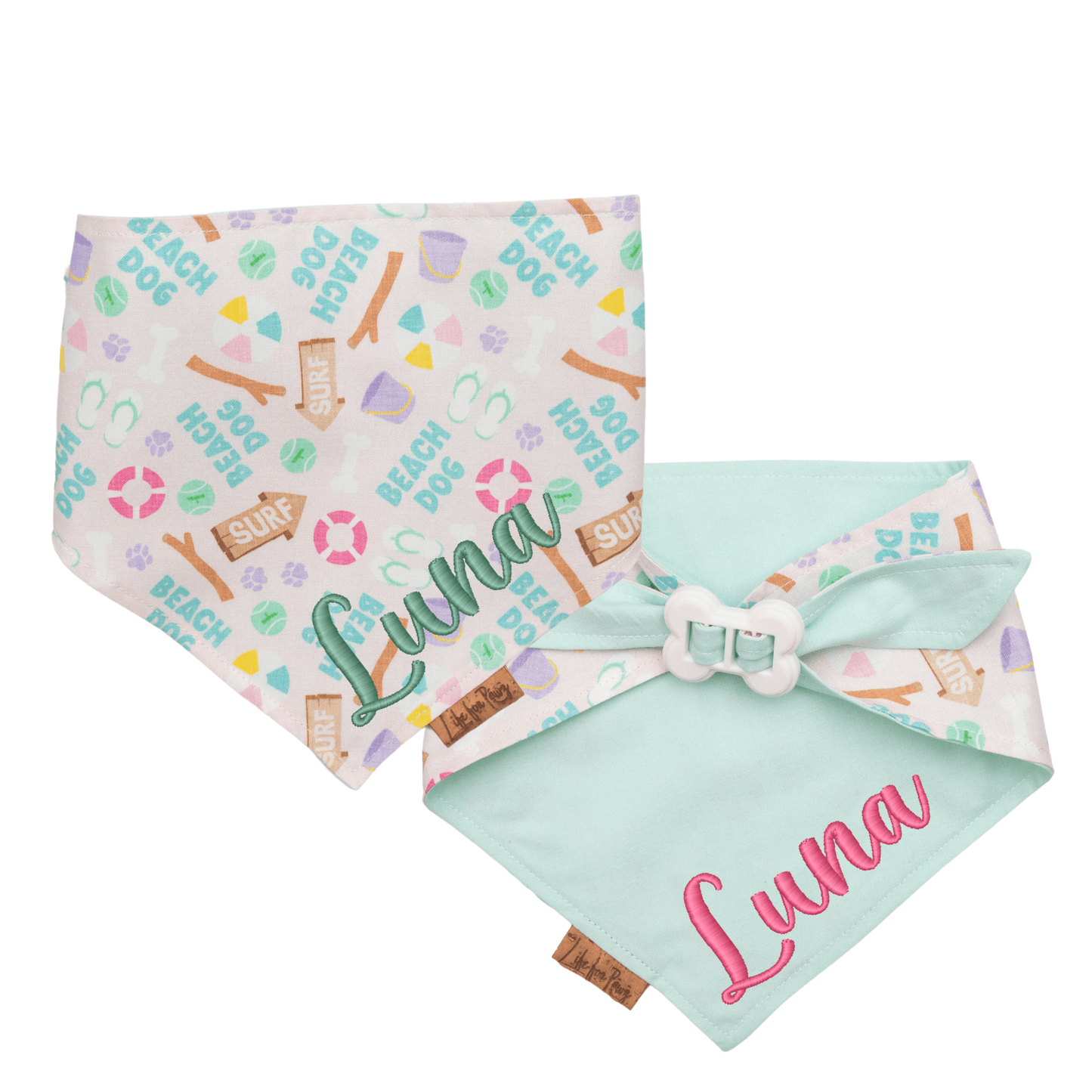 Dog bandana Beach Dog & Mint Bandana – Reversible with Bone Clasp - Life for Pawz - Bone Clasp