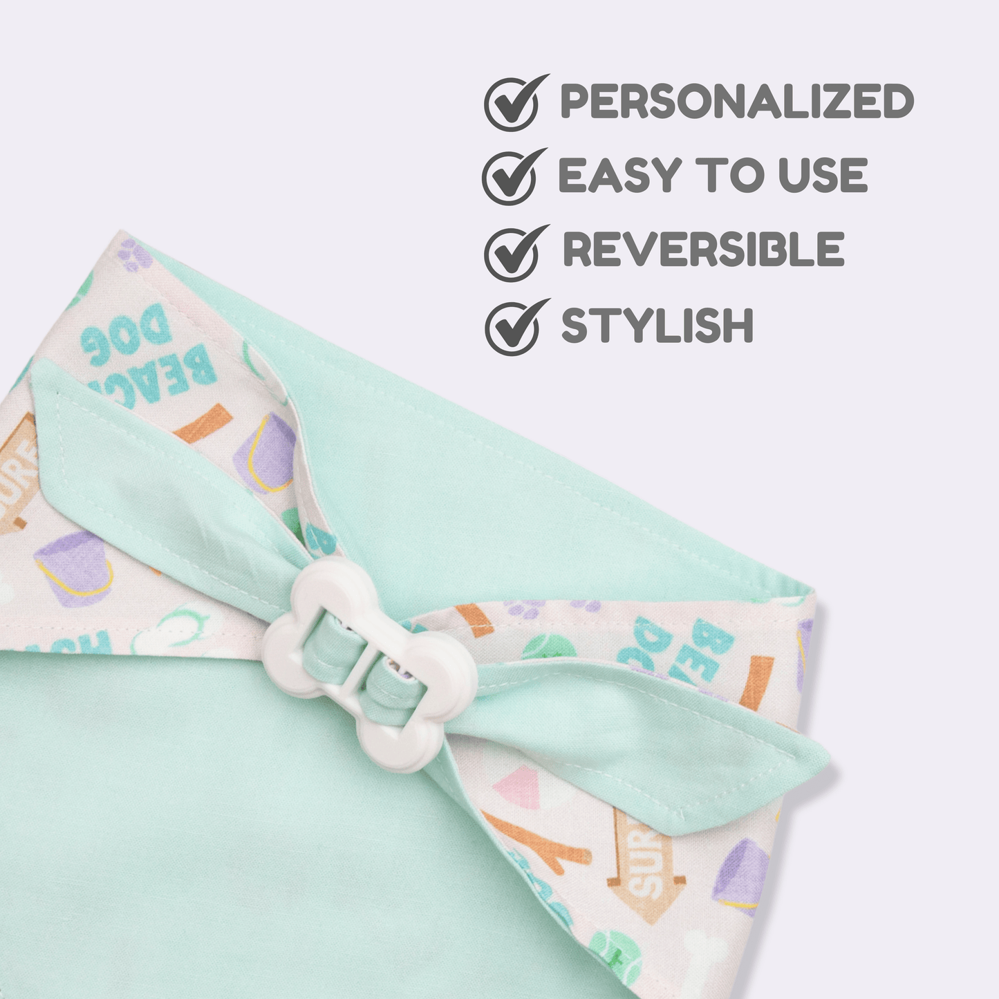 Dog bandana Beach Dog & Mint Bandana – Reversible with Bone Clasp - Life for Pawz - Bone Clasp