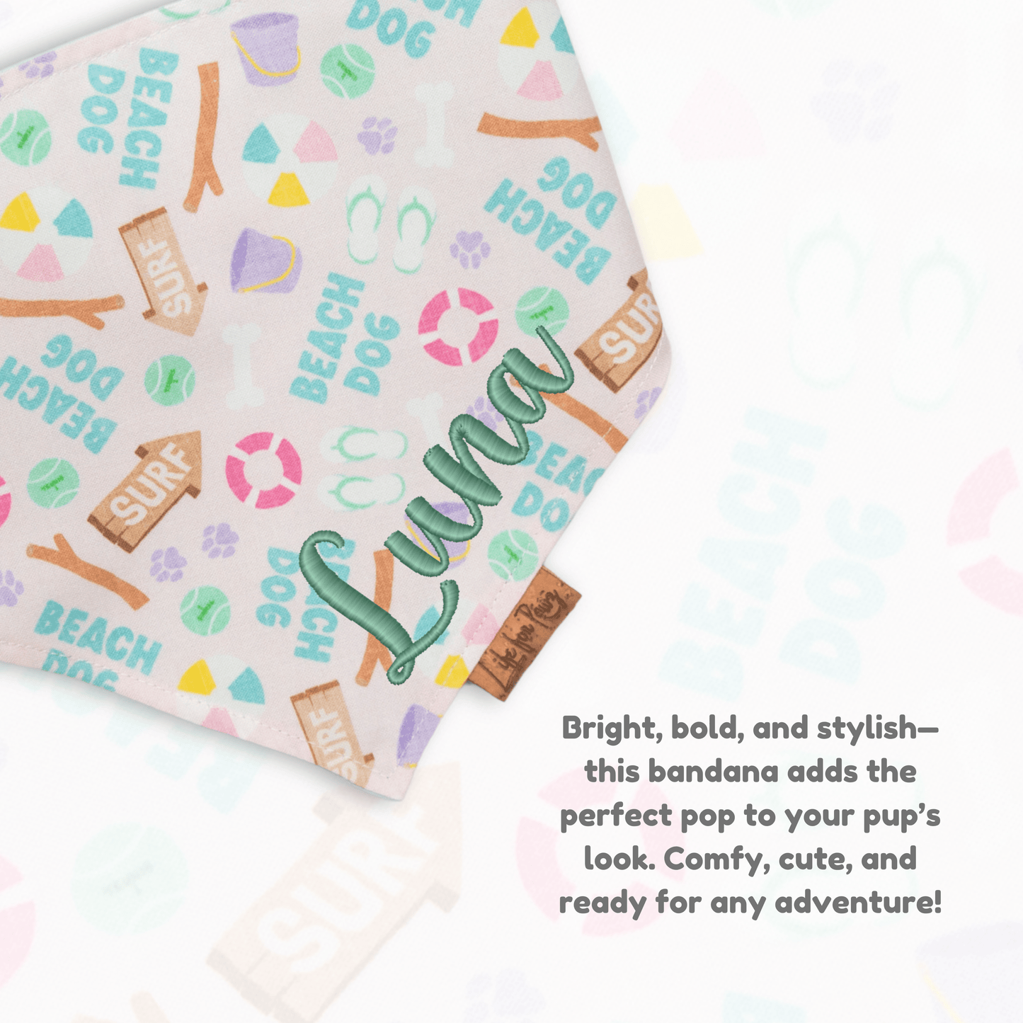 Dog bandana Beach Dog & Mint Bandana – Reversible with Bone Clasp - Life for Pawz - Bone Clasp