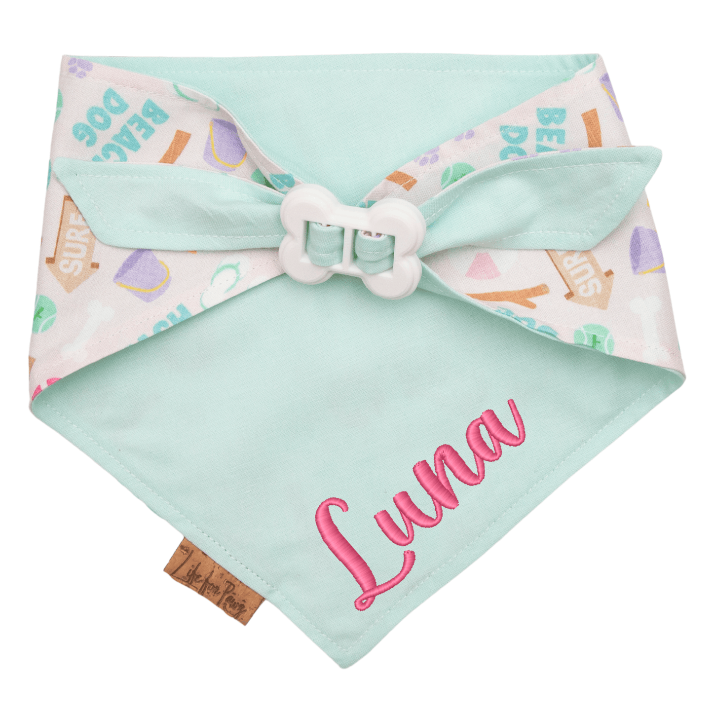 Dog bandana Beach Dog & Mint Bandana – Reversible with Bone Clasp - Life for Pawz - Bone Clasp