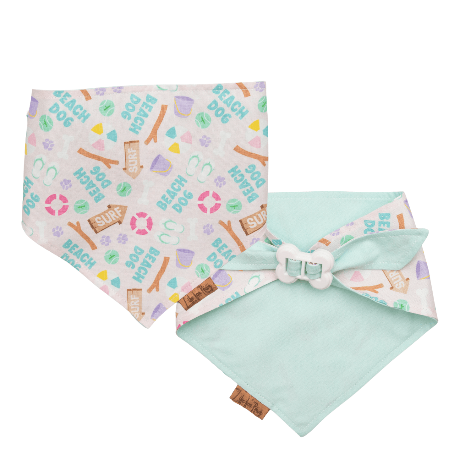Dog bandana Beach Dog & Mint Bandana – Reversible with Bone Clasp - Life for Pawz - Bone Clasp