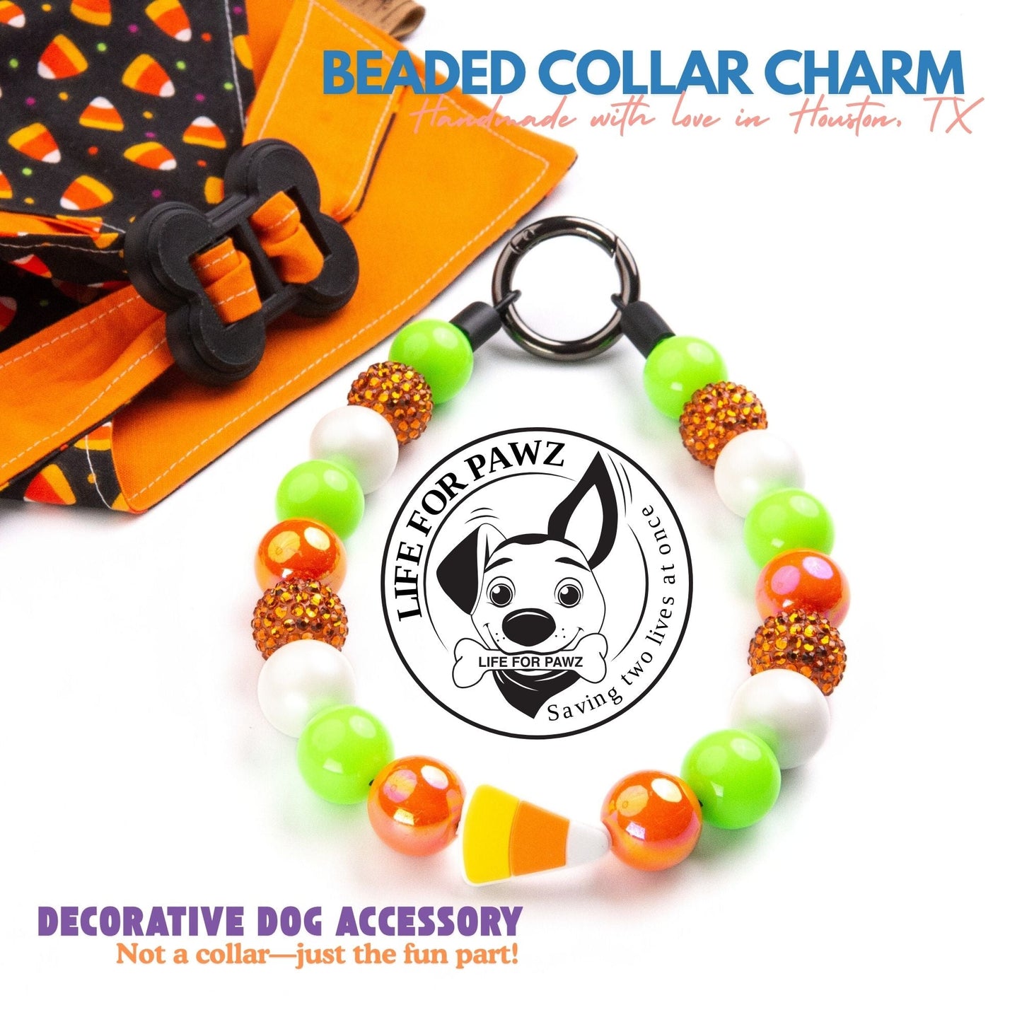 beaded dog necklace Candy Corn Charm by Life for Pawz – Handmade for pets