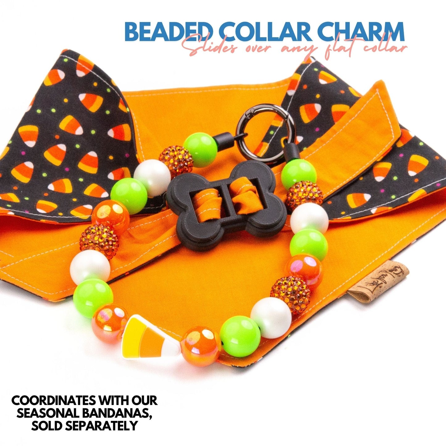 beaded dog necklace Candy Corn Charm by Life for Pawz – Handmade for pets