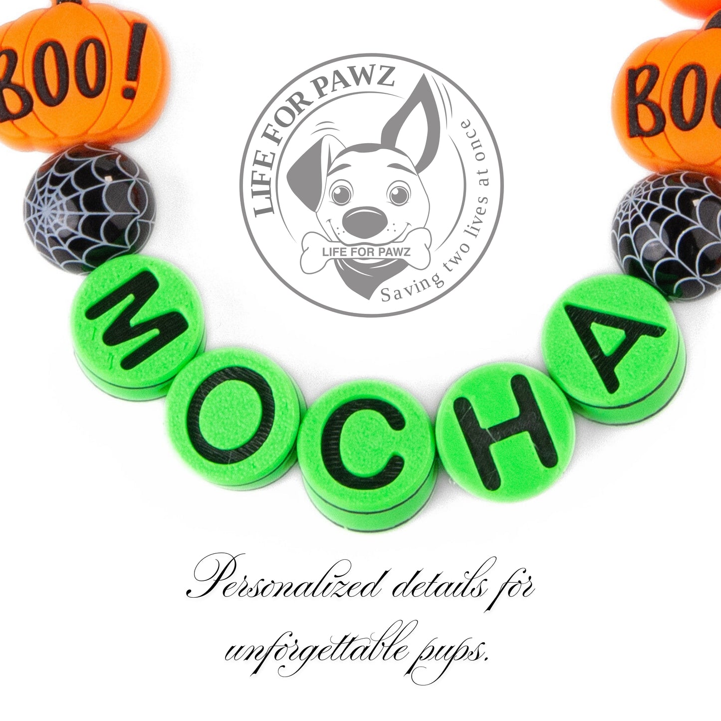 beaded dog necklace Halloween Dog Beaded Charm - Custom Name by Life for Pawz – Handmade for pets