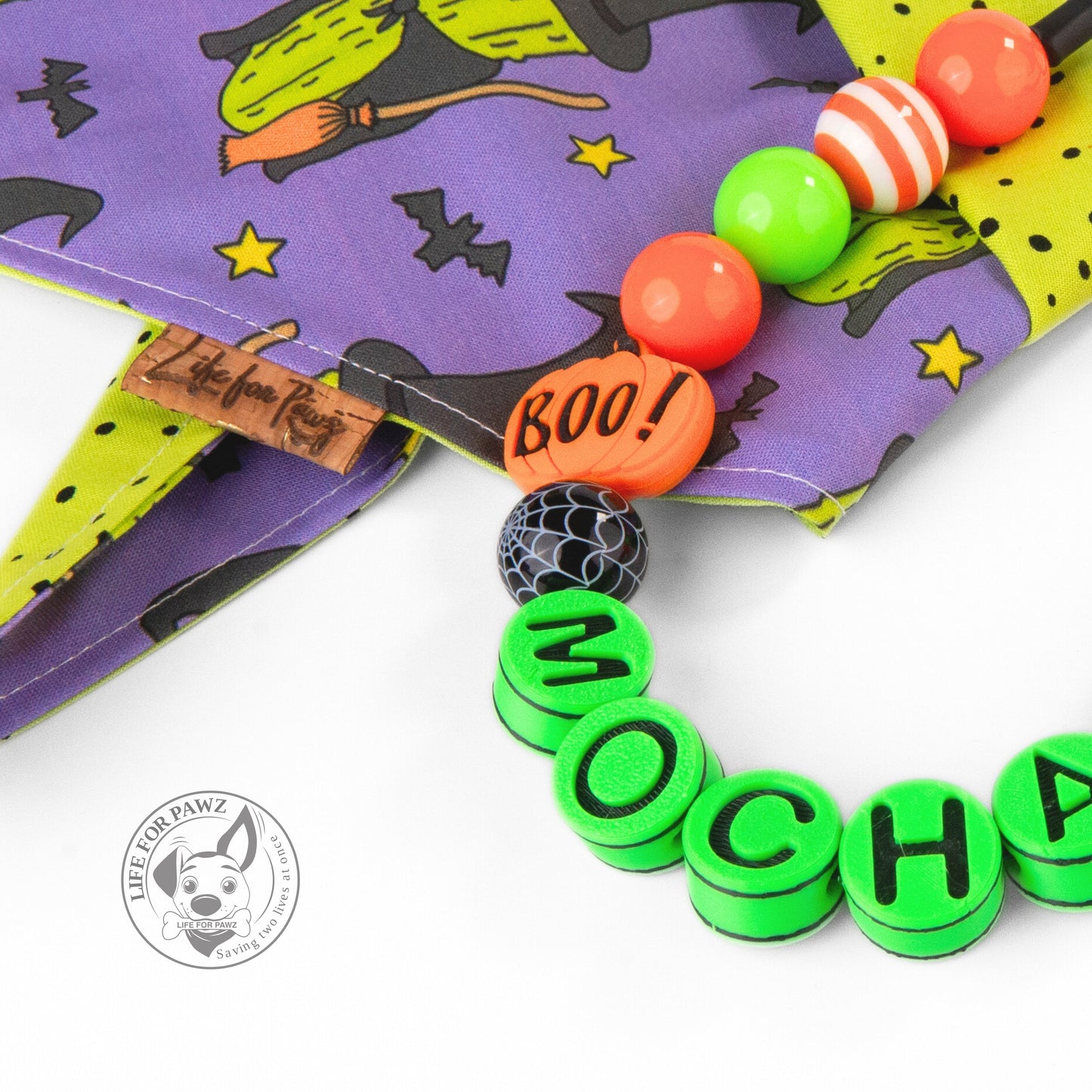 beaded dog necklace Halloween Dog Beaded Charm - Custom Name by Life for Pawz – Handmade for pets