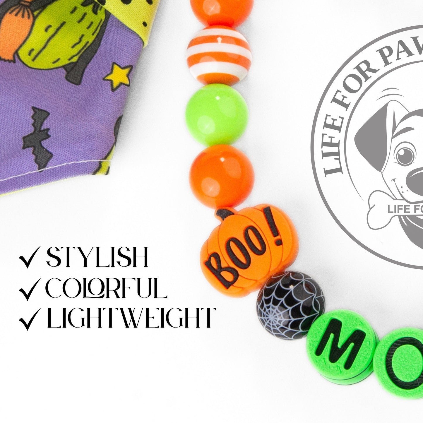 beaded dog necklace Halloween Dog Beaded Charm - Custom Name by Life for Pawz – Handmade for pets