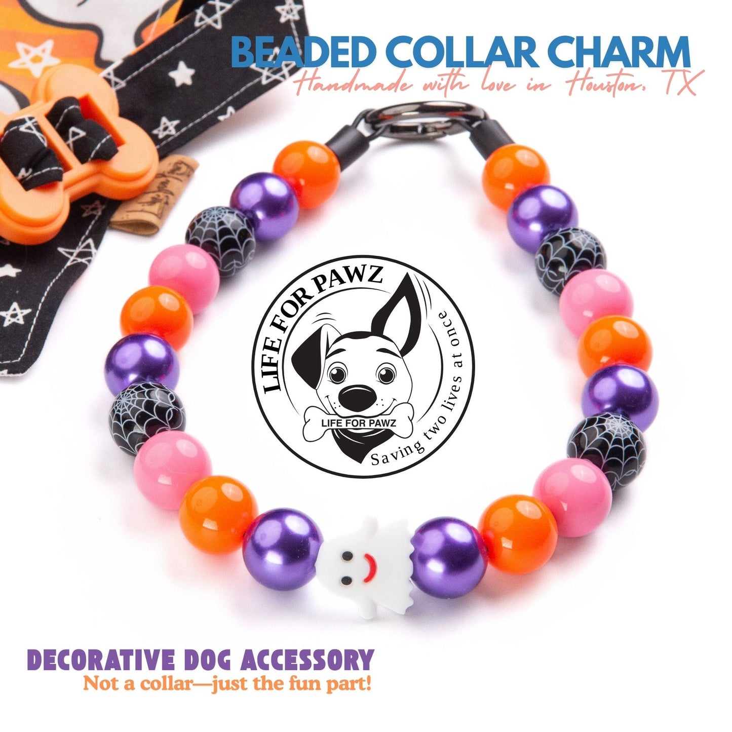 beaded dog necklace Halloween Ghost Dog Collar Charm by Life for Pawz – Handmade for pets
