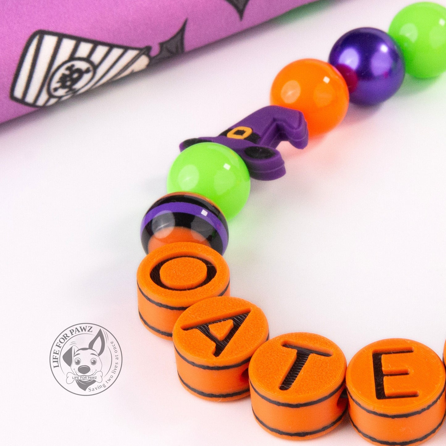 beaded dog necklace Halloween Witch Dog Charm - Custom Name by Life for Pawz – Handmade for pets