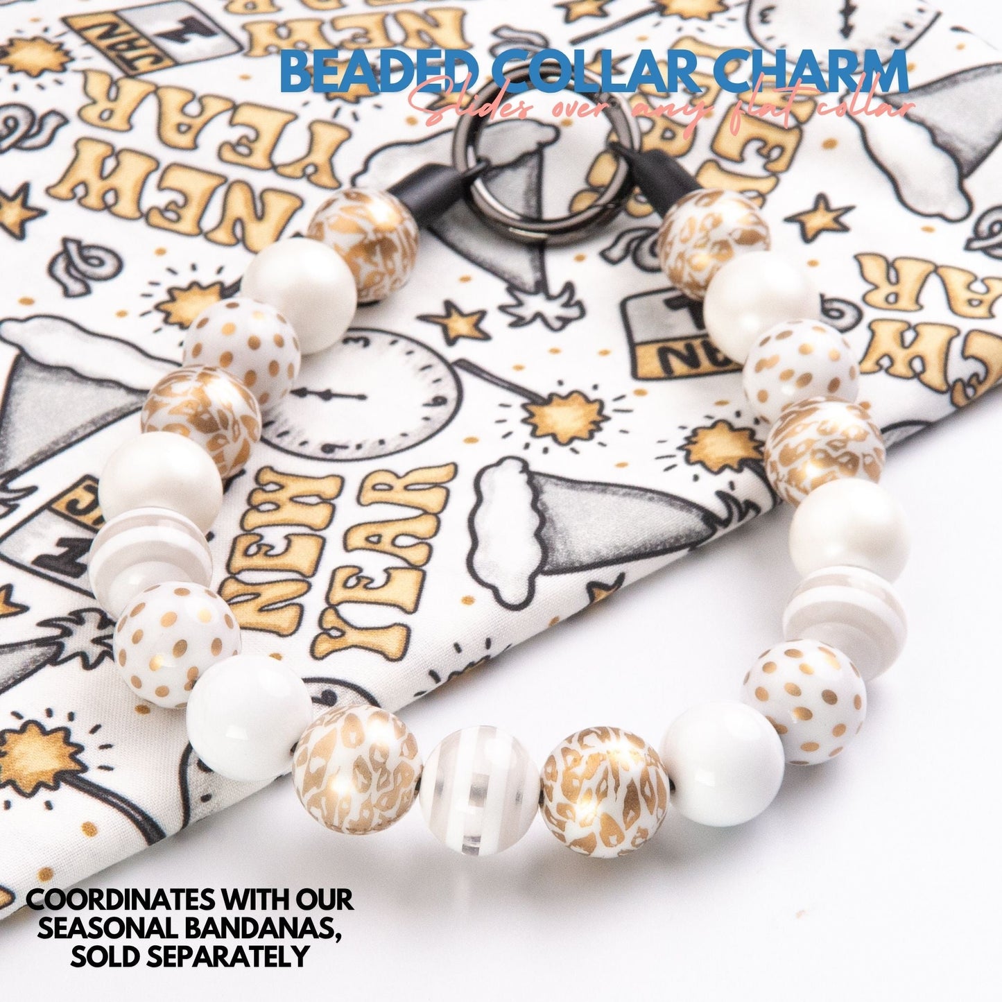 beaded dog necklace New Year’s Gold Charm by Life for Pawz – Handmade for pets