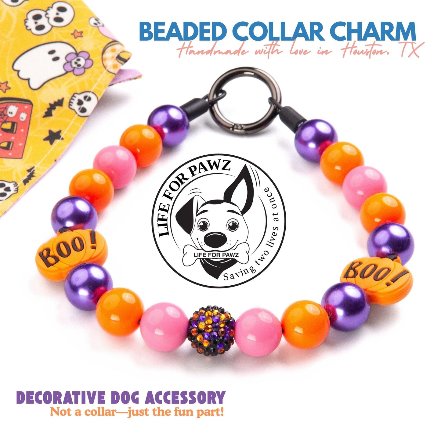 beaded dog necklace Orange & Purple Beads by Life for Pawz – Handmade for pets