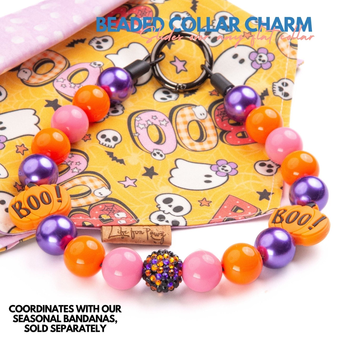 beaded dog necklace Orange & Purple Beads by Life for Pawz – Handmade for pets