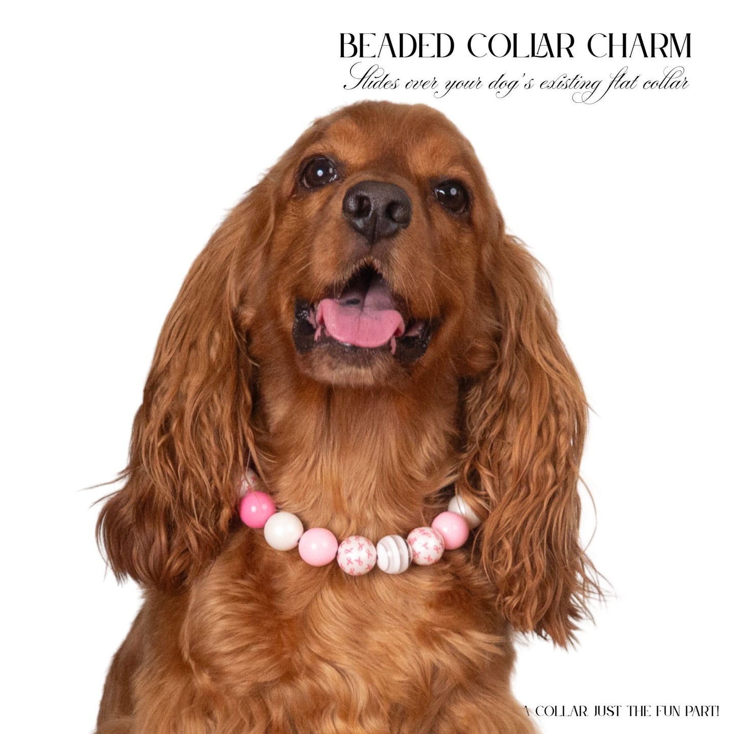 beaded dog necklace Pink Awareness Charm by Life for Pawz – Handmade for pets