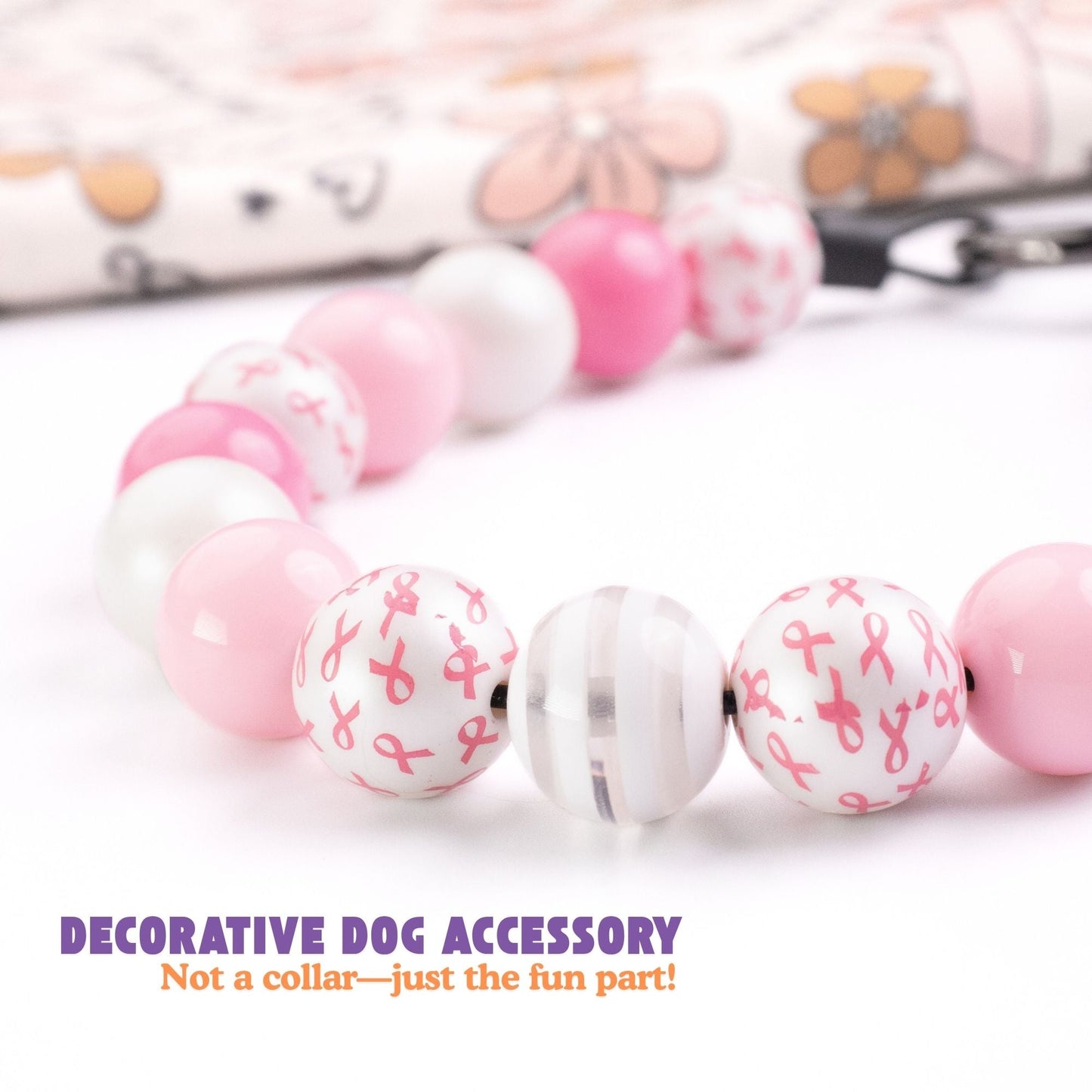 beaded dog necklace Pink Awareness Charm by Life for Pawz – Handmade for pets