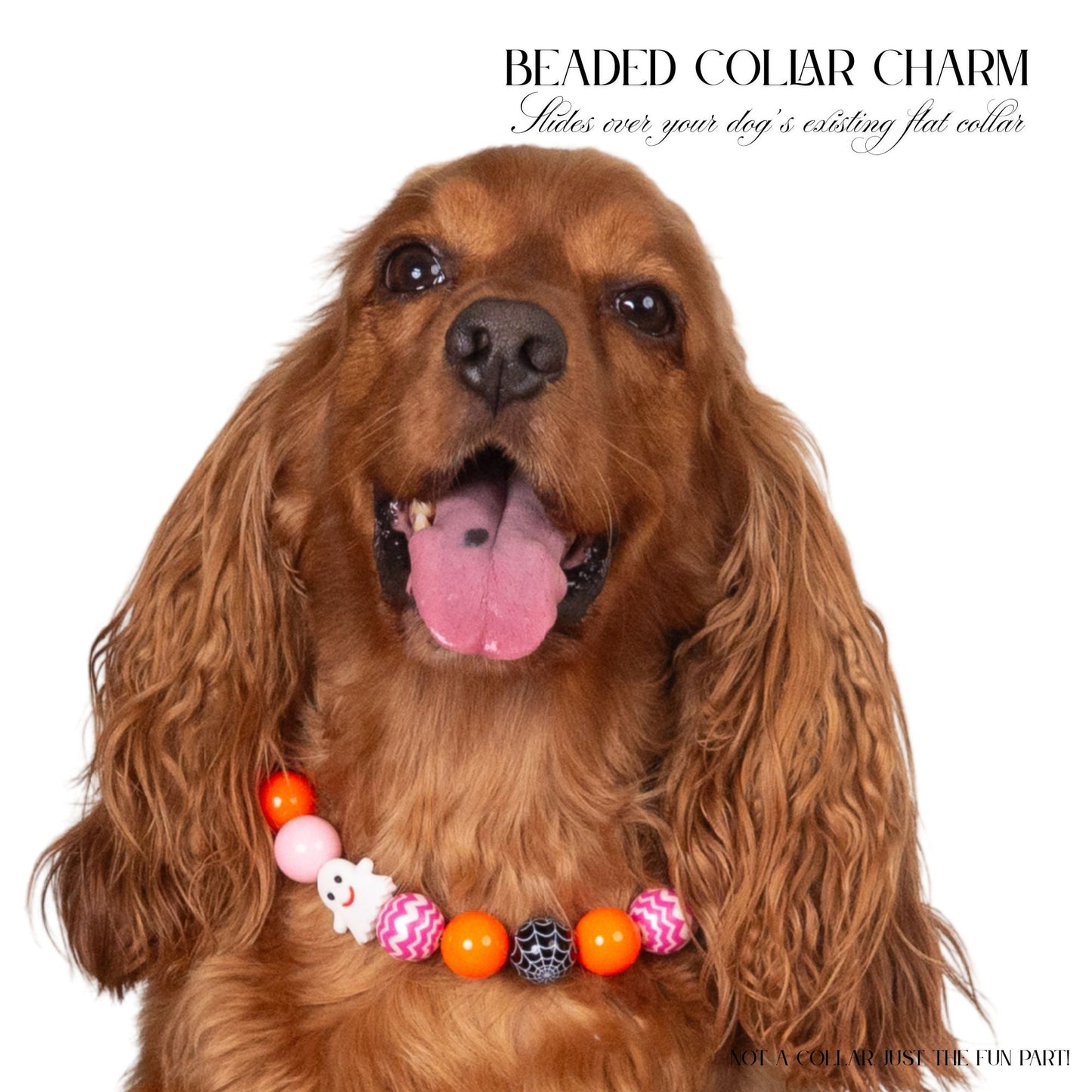 beaded dog necklace Pink & Orange Ghost Charm by Life for Pawz – Handmade for pets