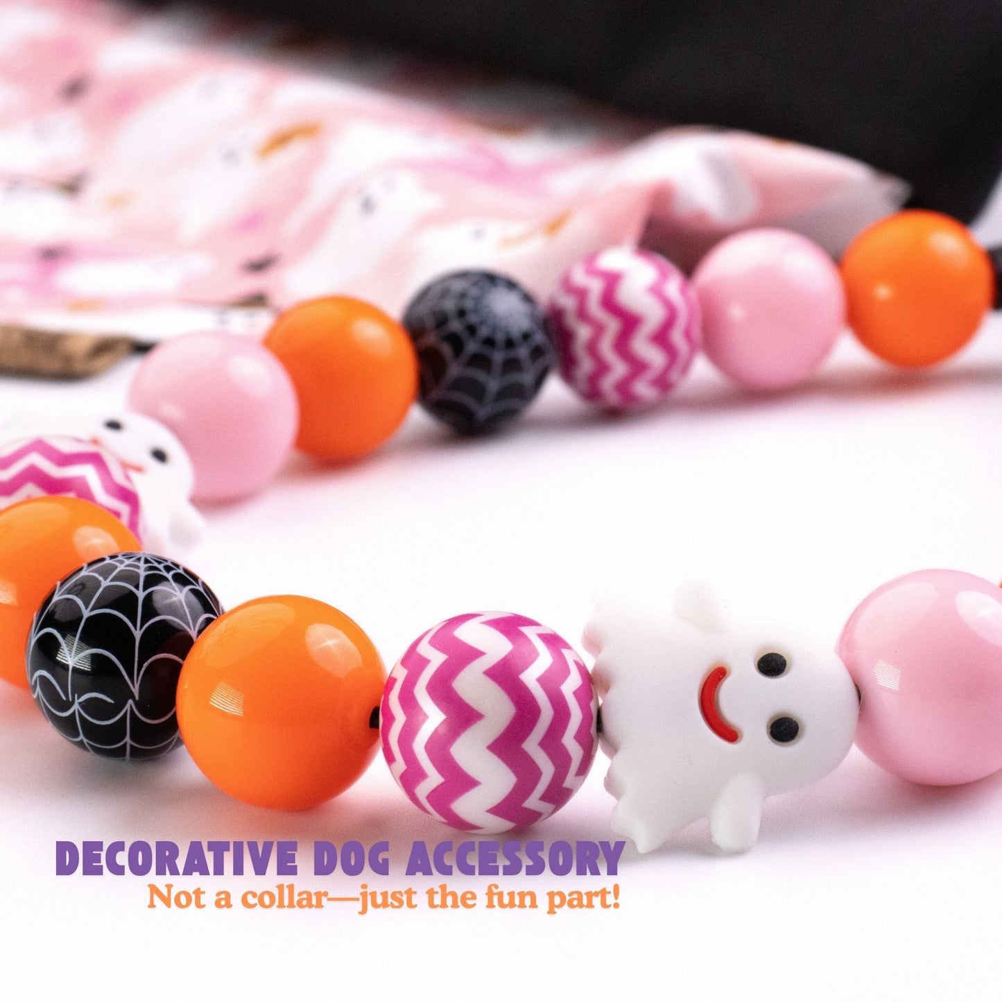 beaded dog necklace Pink & Orange Ghost Charm by Life for Pawz – Handmade for pets