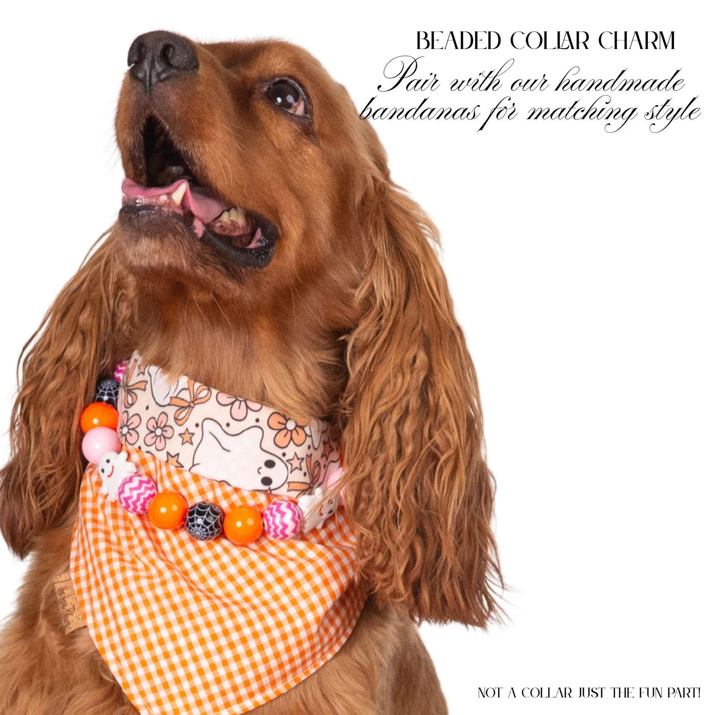 beaded dog necklace Pink & Orange Ghost Charm by Life for Pawz – Handmade for pets