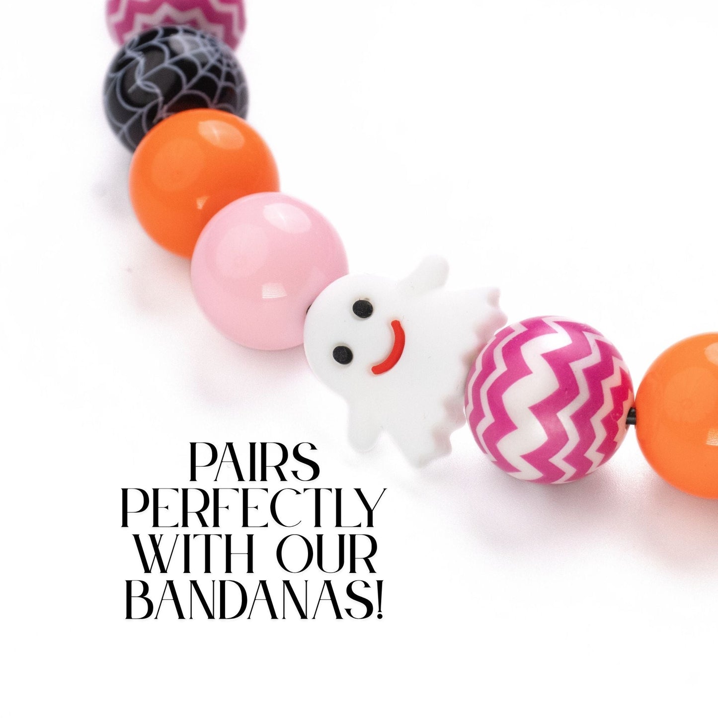 beaded dog necklace Pink & Orange Ghost Charm by Life for Pawz – Handmade for pets