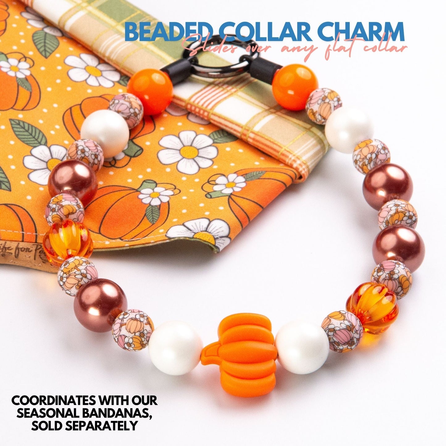 beaded dog necklace Pumpkin Harvest Charm by Life for Pawz – Handmade for pets