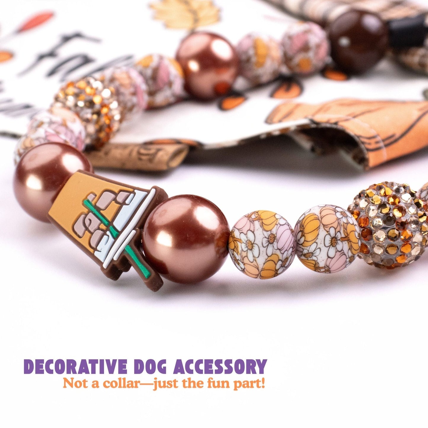 beaded dog necklace Pumpkin Spice Latte Charm by Life for Pawz – Handmade for pets