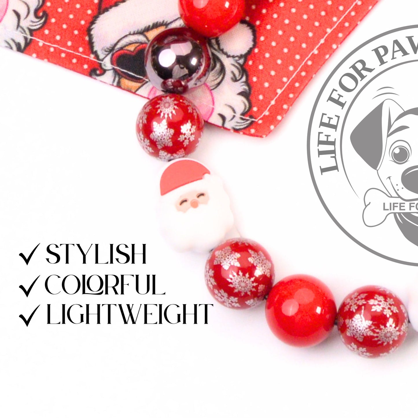 beaded dog necklace Santa & Snowflakes Christmas Beaded Dog Collar by Life for Pawz – Handmade for pets