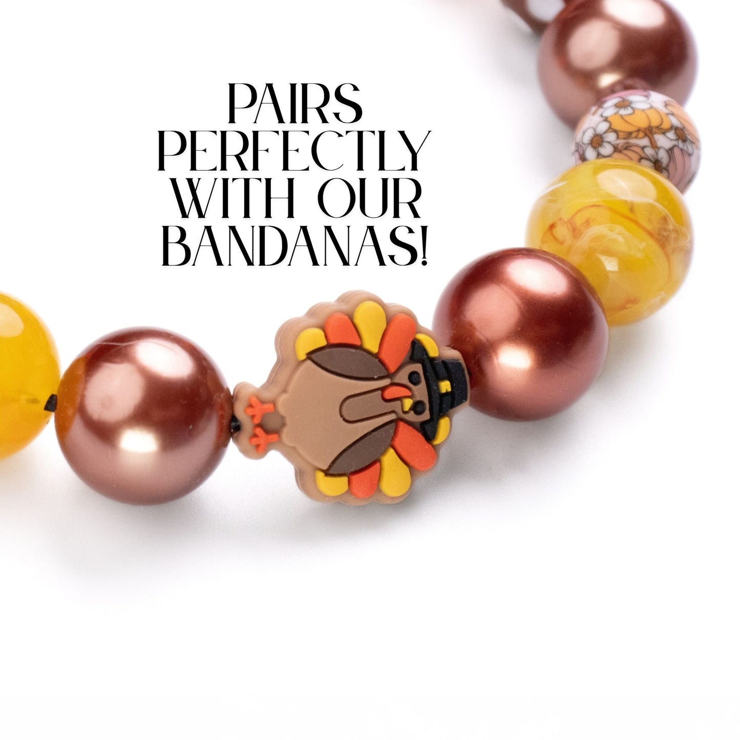 beaded dog necklace Thanksgiving Turkey Charm by Life for Pawz – Handmade for pets