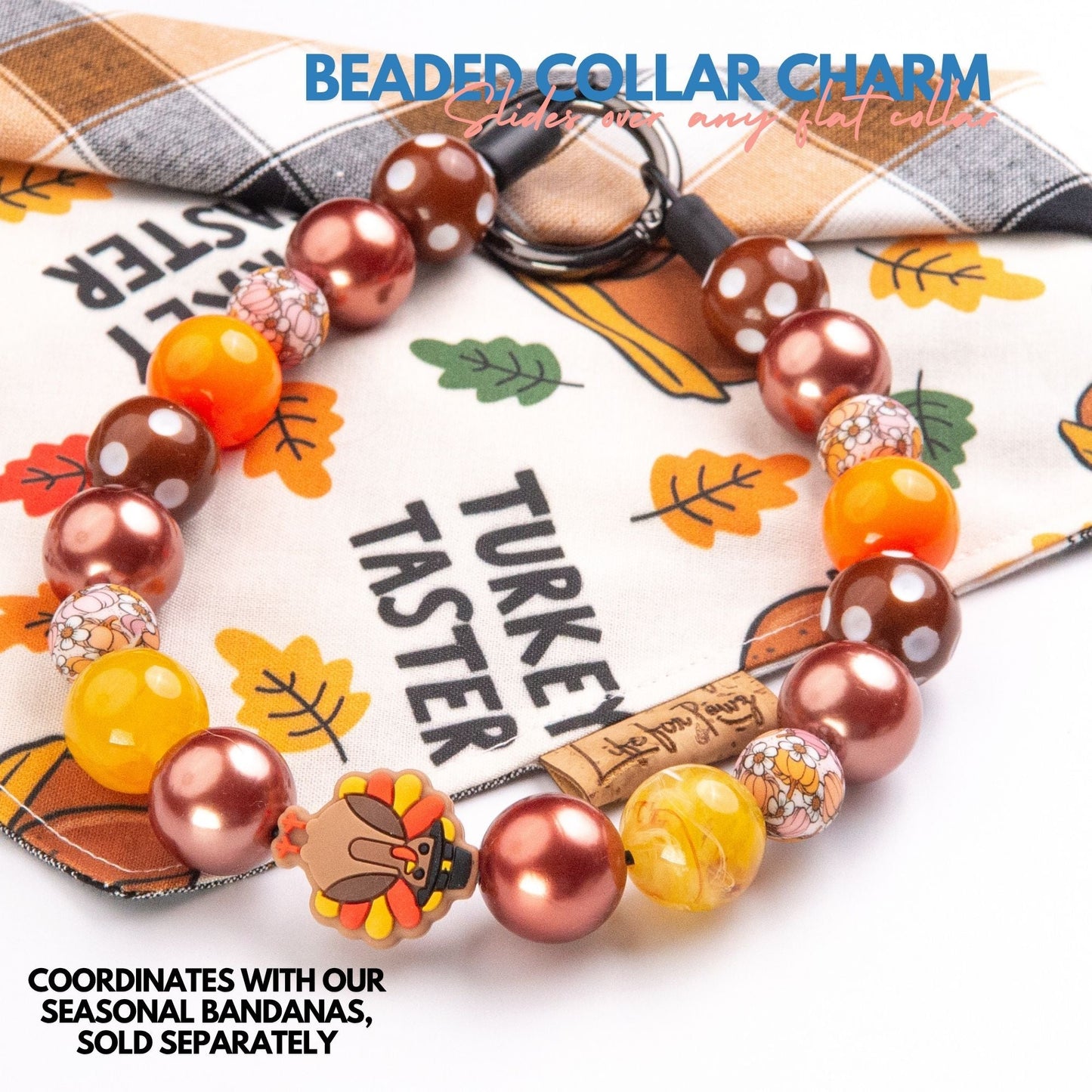 beaded dog necklace Thanksgiving Turkey Charm by Life for Pawz – Handmade for pets