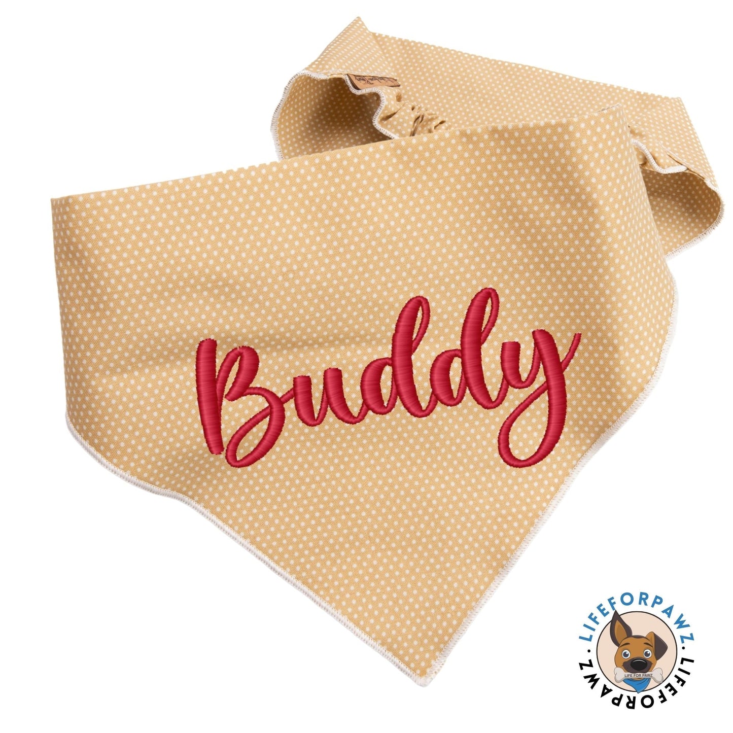 Dog bandana Beige Polka Dot Embroidered Scrunchie Dog Bandana - Life for Pawz -