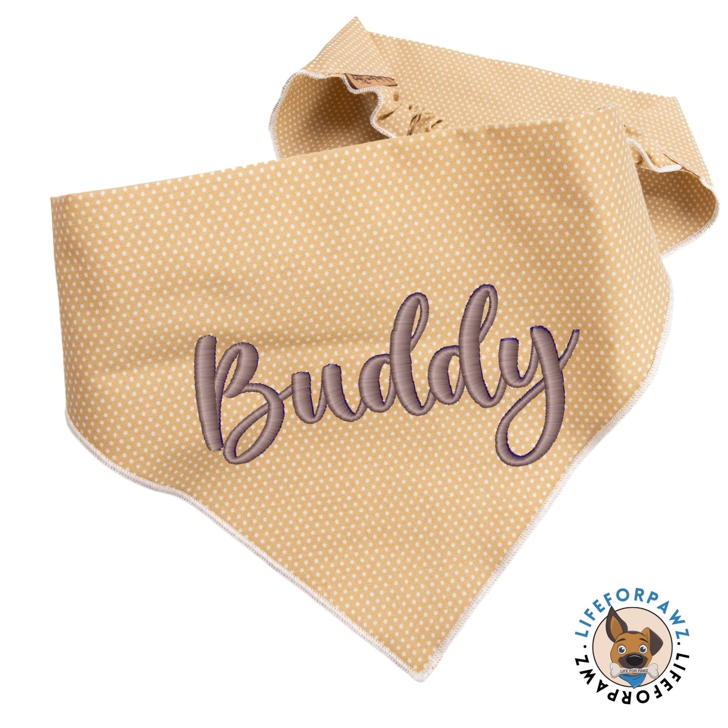 Dog bandana Beige Polka Dot Embroidered Scrunchie Dog Bandana - Life for Pawz -