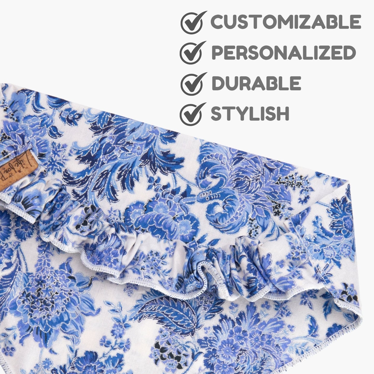 Dog bandana Blue Floral Embroidered Scrunchie Dog Bandana - Life for Pawz -
