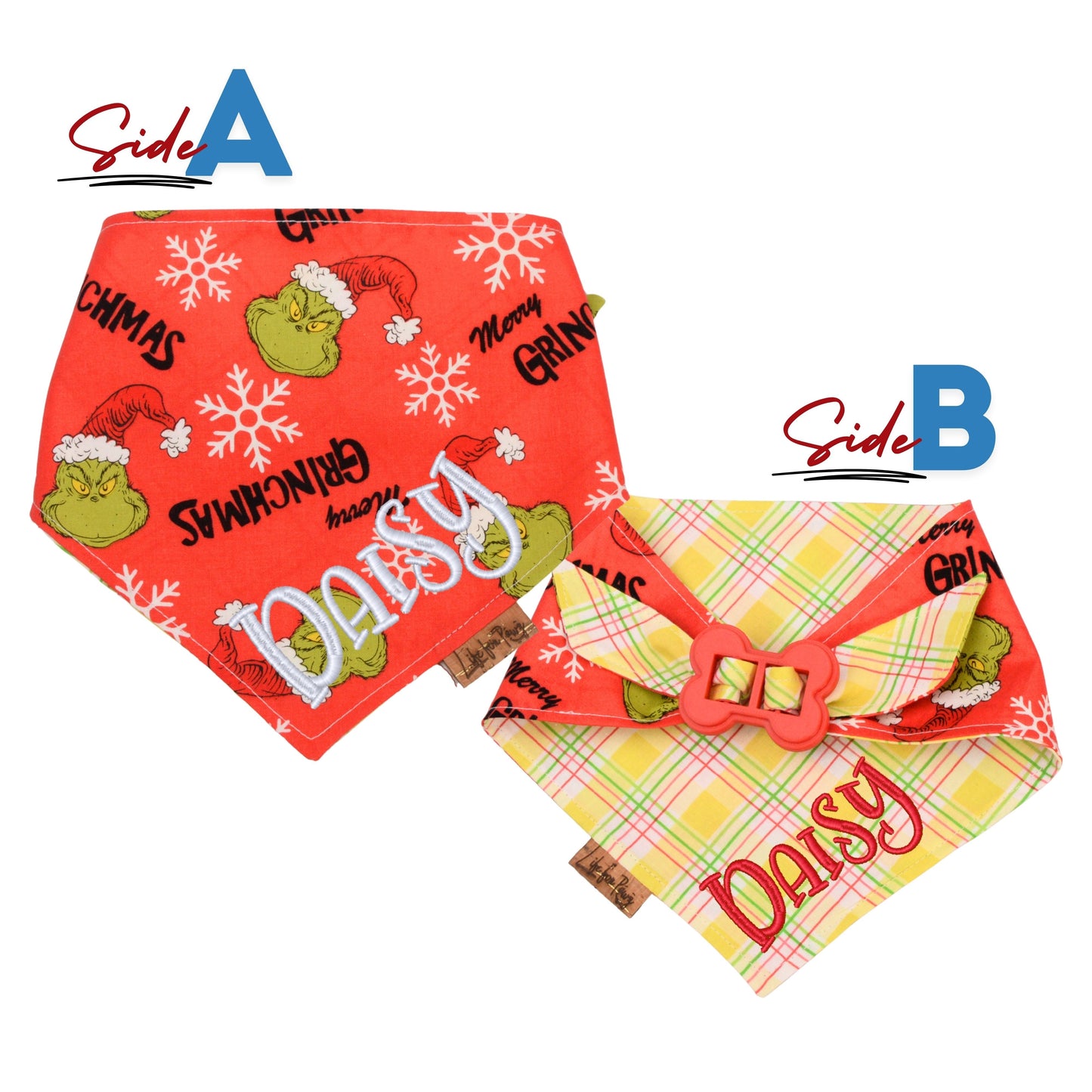 Bone Clasp Christmas Grinch Bone Clasp Bandana by Life for Pawz – Handmade for pets