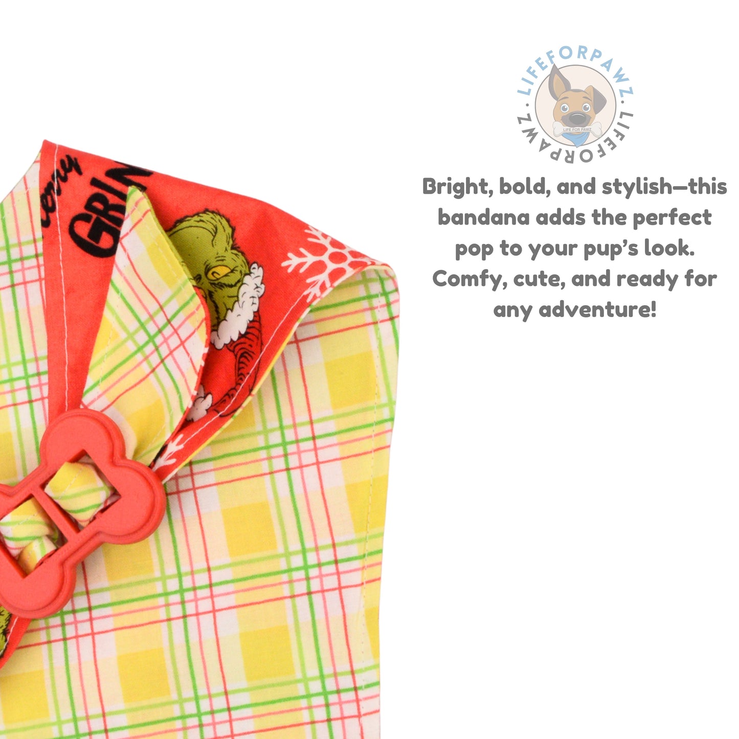 Bone Clasp Christmas Grinch Bone Clasp Bandana by Life for Pawz – Handmade for pets