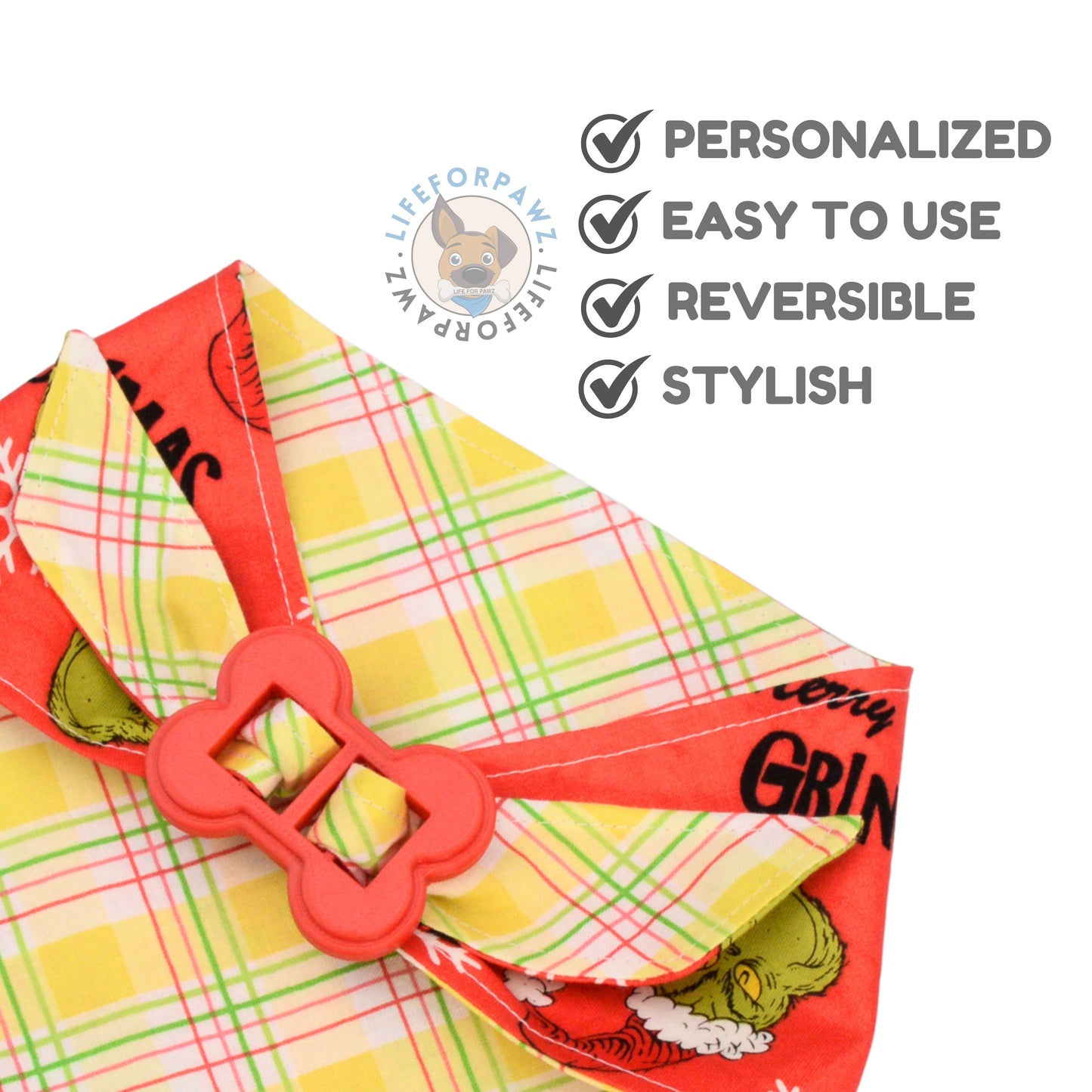 Bone Clasp Christmas Grinch Bone Clasp Bandana by Life for Pawz – Handmade for pets