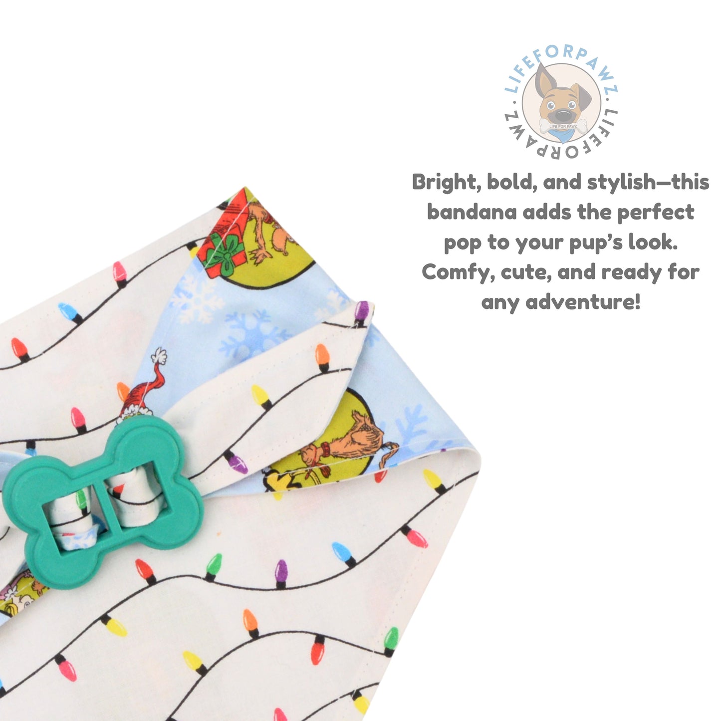 Bone Clasp Christmas Grinch Lights Bone Clasp Bandana by Life for Pawz – Handmade for pets
