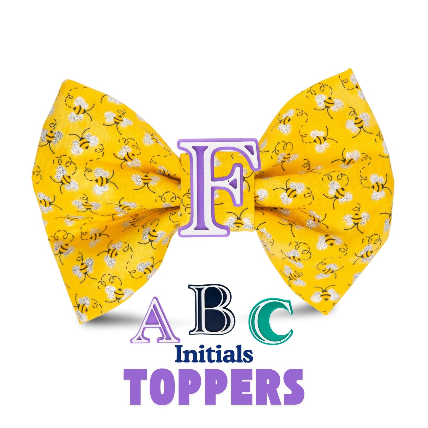 Bowtie Honeybee Bowtie with Initial Topper by Life for Pawz – Handmade for pets