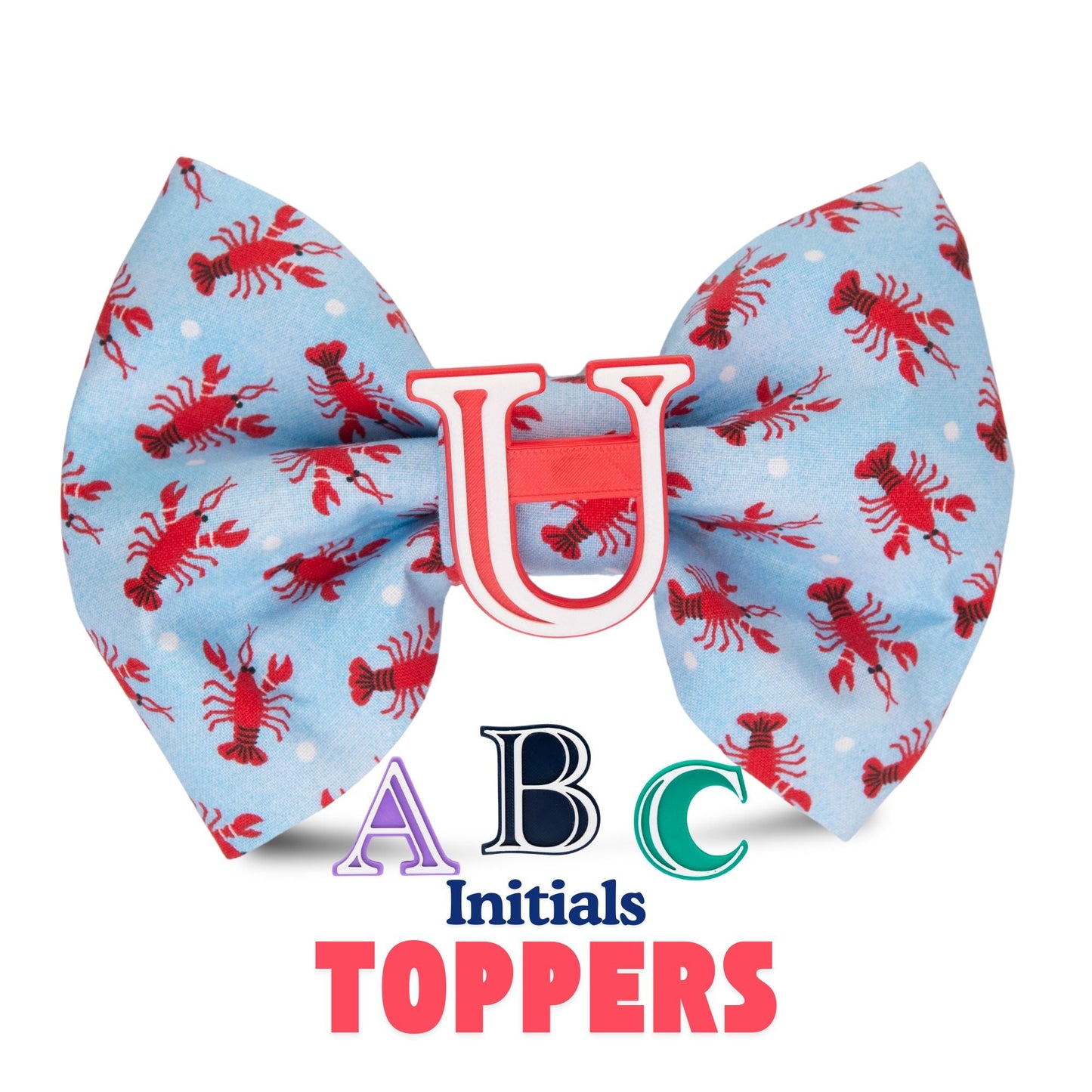 Bowtie Lobster Oversized Bow with Initial by Life for Pawz – Handmade for pets
