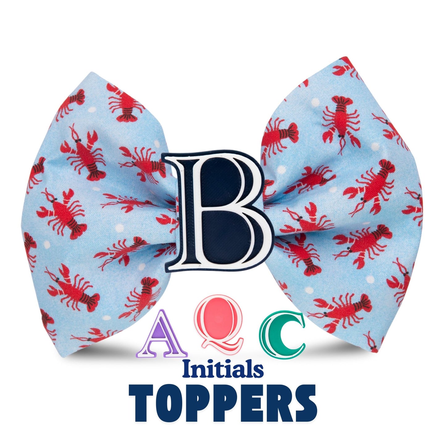 Bowtie Lobster Oversized Bow with Initial by Life for Pawz – Handmade for pets