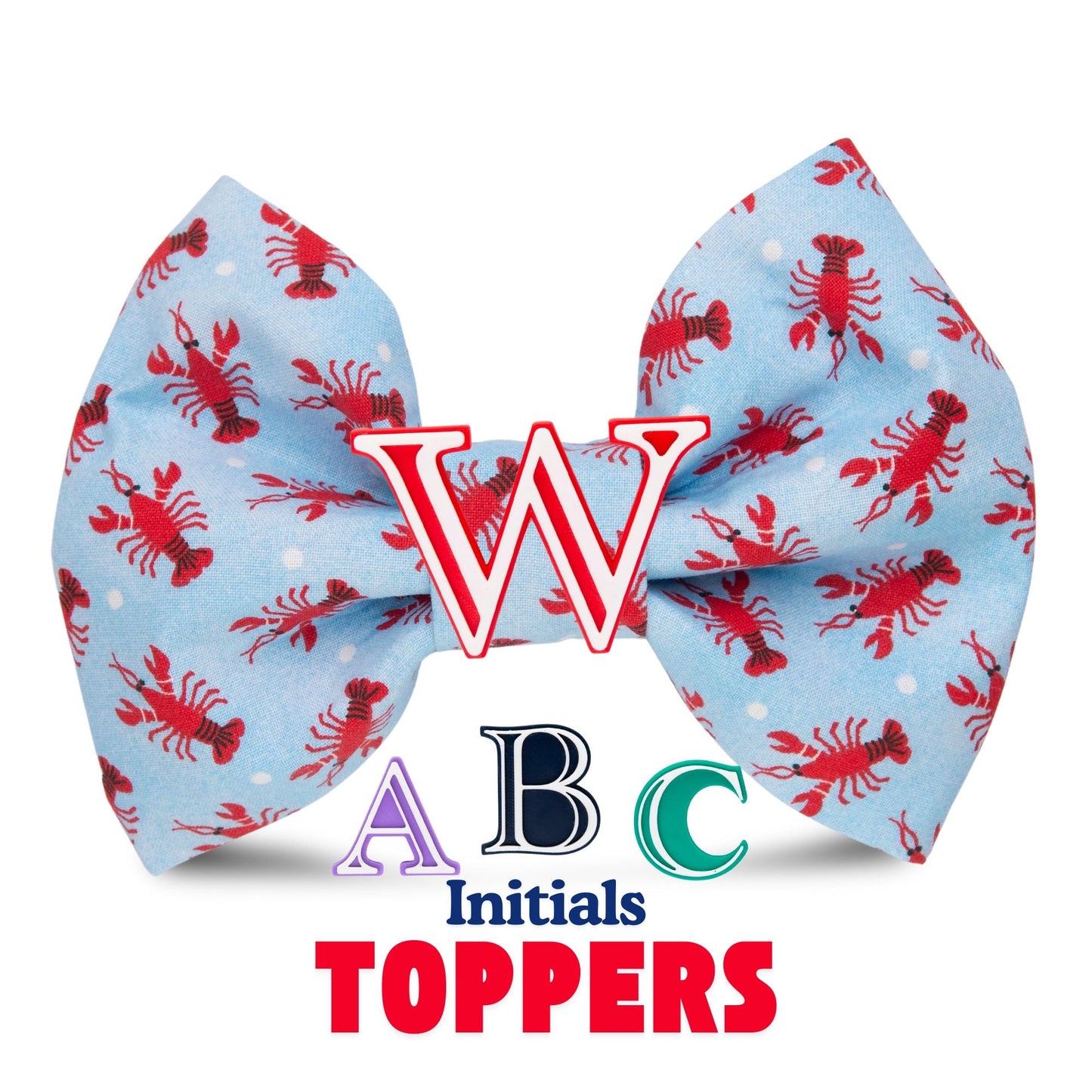 Bowtie Lobster Oversized Bow with Initial by Life for Pawz – Handmade for pets