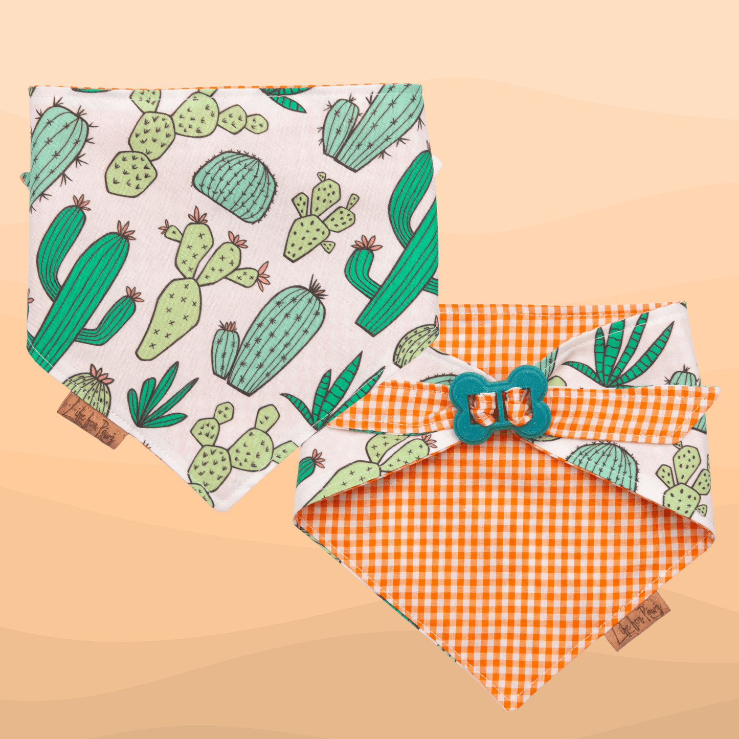 Dog bandana Cactus & Orange Gingham Reversible Dog Bandana with Bone Clasp - Life for Pawz - Bone Clasp