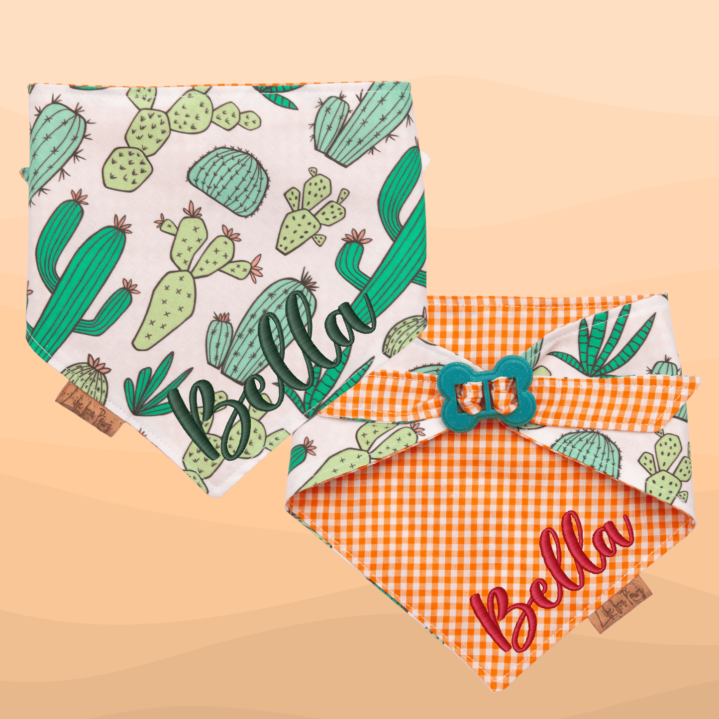 Dog bandana Cactus & Orange Gingham Reversible Dog Bandana with Bone Clasp - Life for Pawz - Bone Clasp
