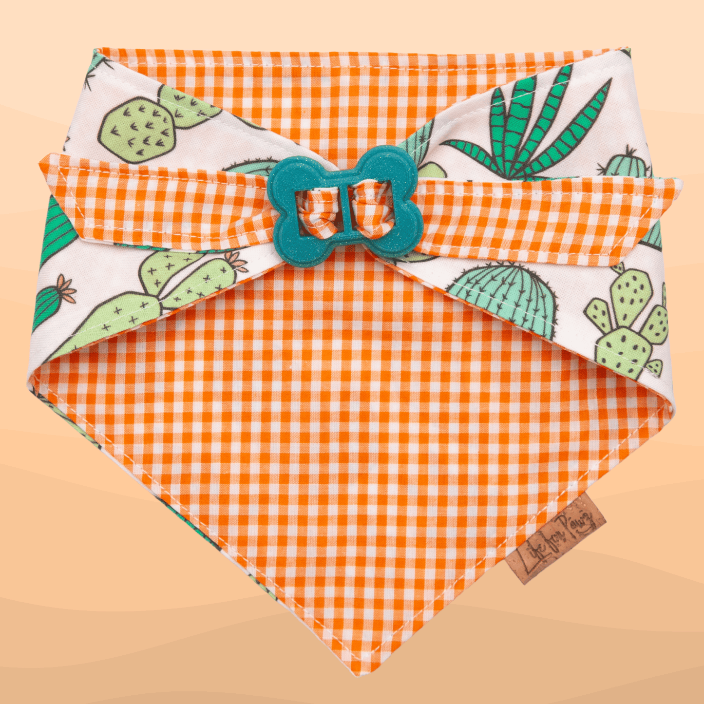 Dog bandana Cactus & Orange Gingham Reversible Dog Bandana with Bone Clasp - Life for Pawz - Bone Clasp