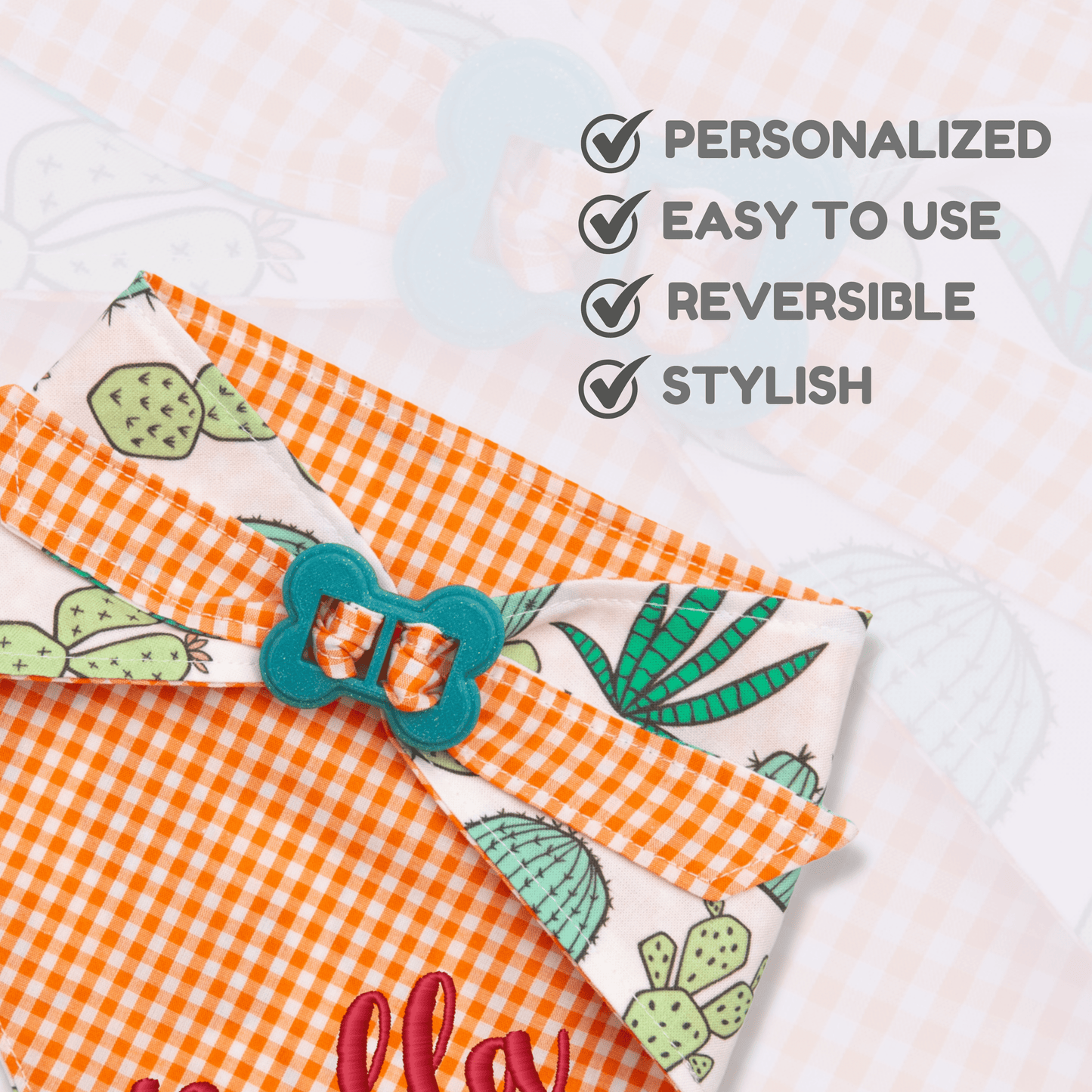 Dog bandana Cactus & Orange Gingham Reversible Dog Bandana with Bone Clasp - Life for Pawz - Bone Clasp