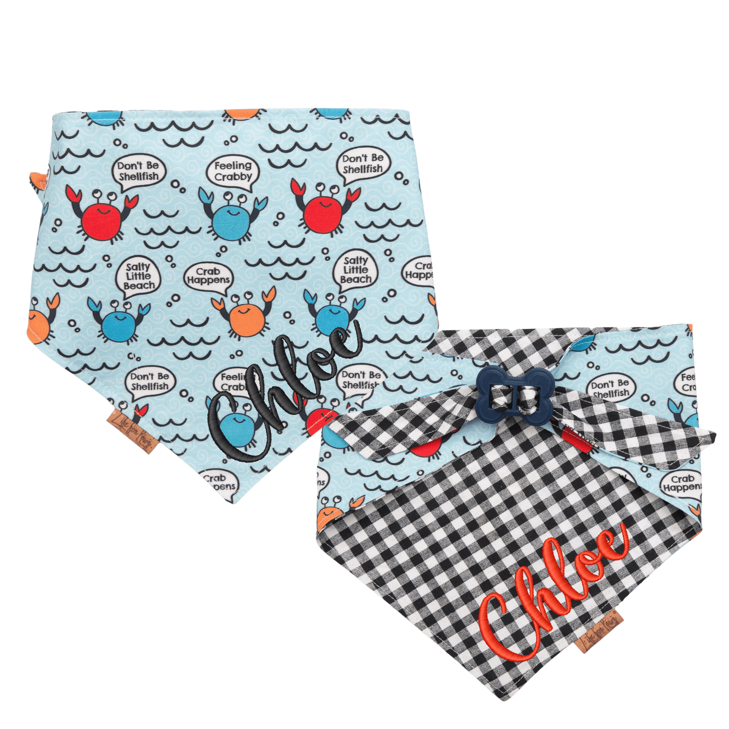 Dog bandana Feeling Crabby & Gingham Reversible Dog Bandana with Bone Clasp - Life for Pawz - Bone Clasp