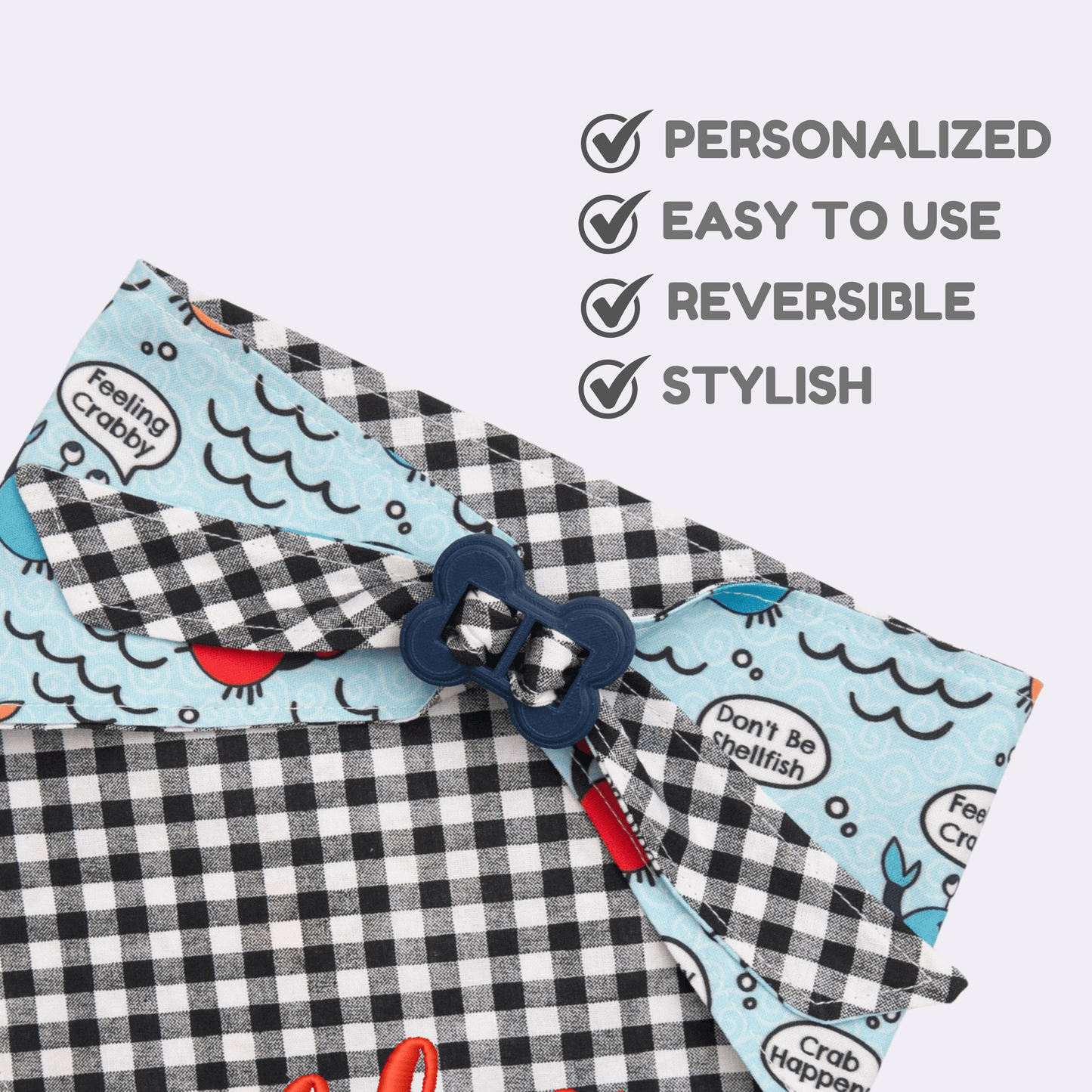 Dog bandana Feeling Crabby & Gingham Reversible Dog Bandana with Bone Clasp - Life for Pawz - Bone Clasp