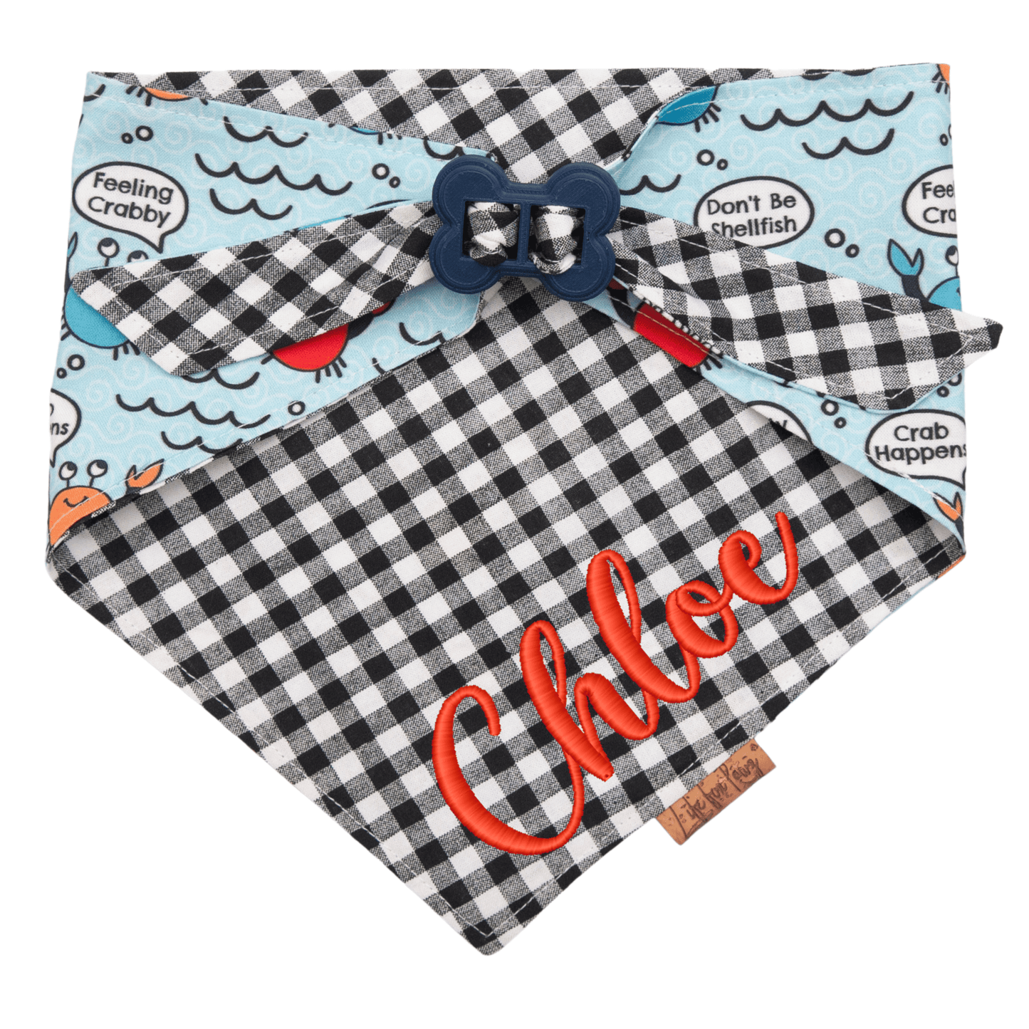 Dog bandana Feeling Crabby & Gingham Reversible Dog Bandana with Bone Clasp - Life for Pawz - Bone Clasp