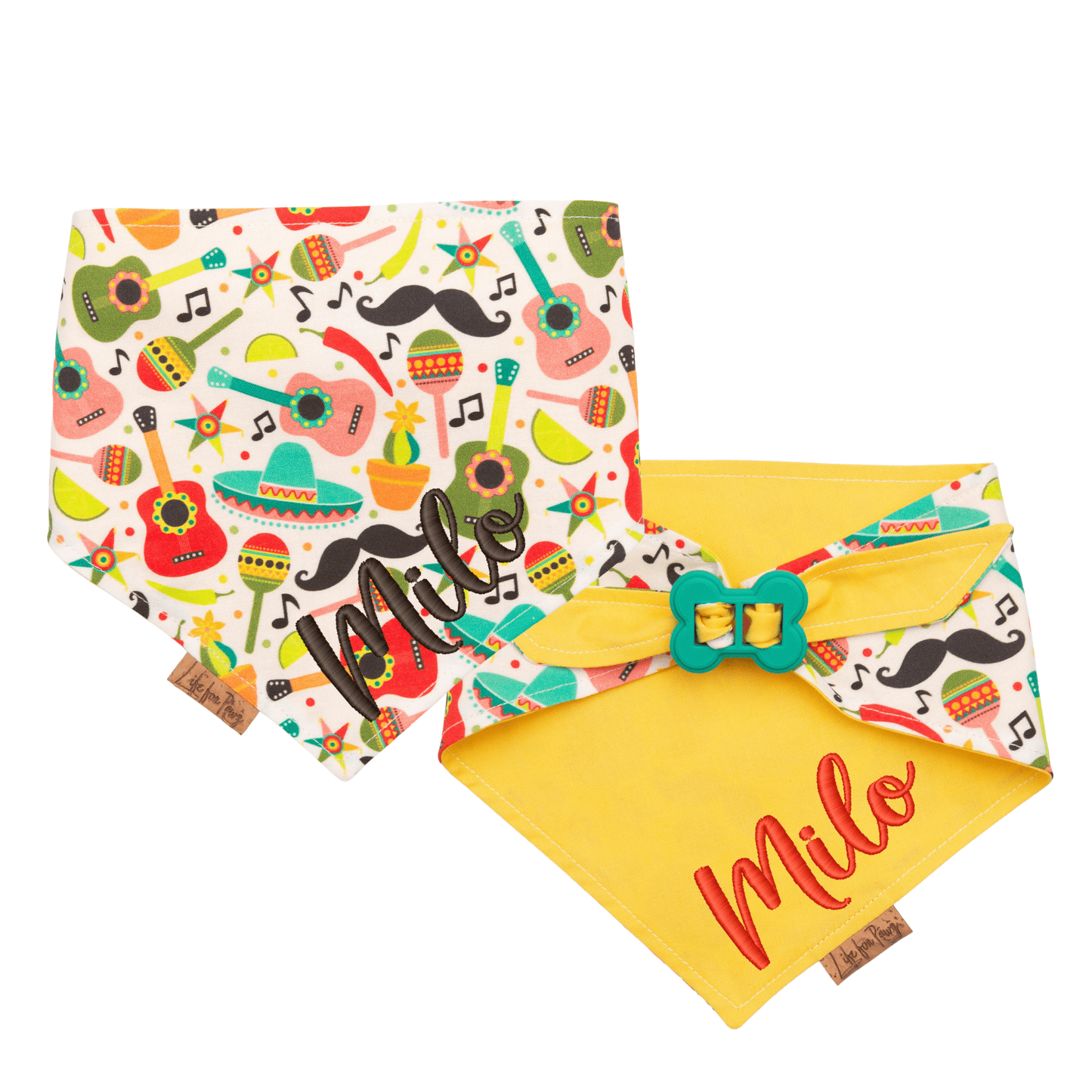 Dog bandana Fiesta & Yellow Dog Bandana – Reversible with Bone Clasp - Life for Pawz - Bone Clasp