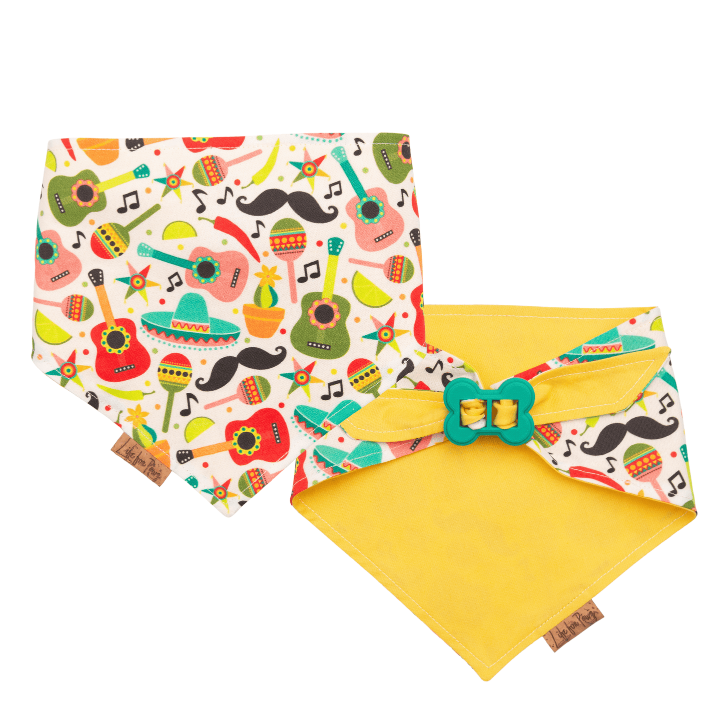 Dog bandana Fiesta & Yellow Dog Bandana – Reversible with Bone Clasp - Life for Pawz - Bone Clasp