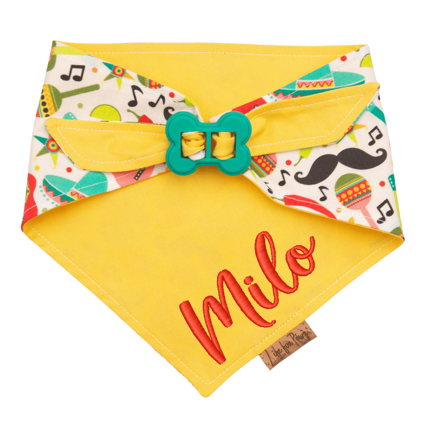 Dog bandana Fiesta & Yellow Dog Bandana – Reversible with Bone Clasp - Life for Pawz - Bone Clasp