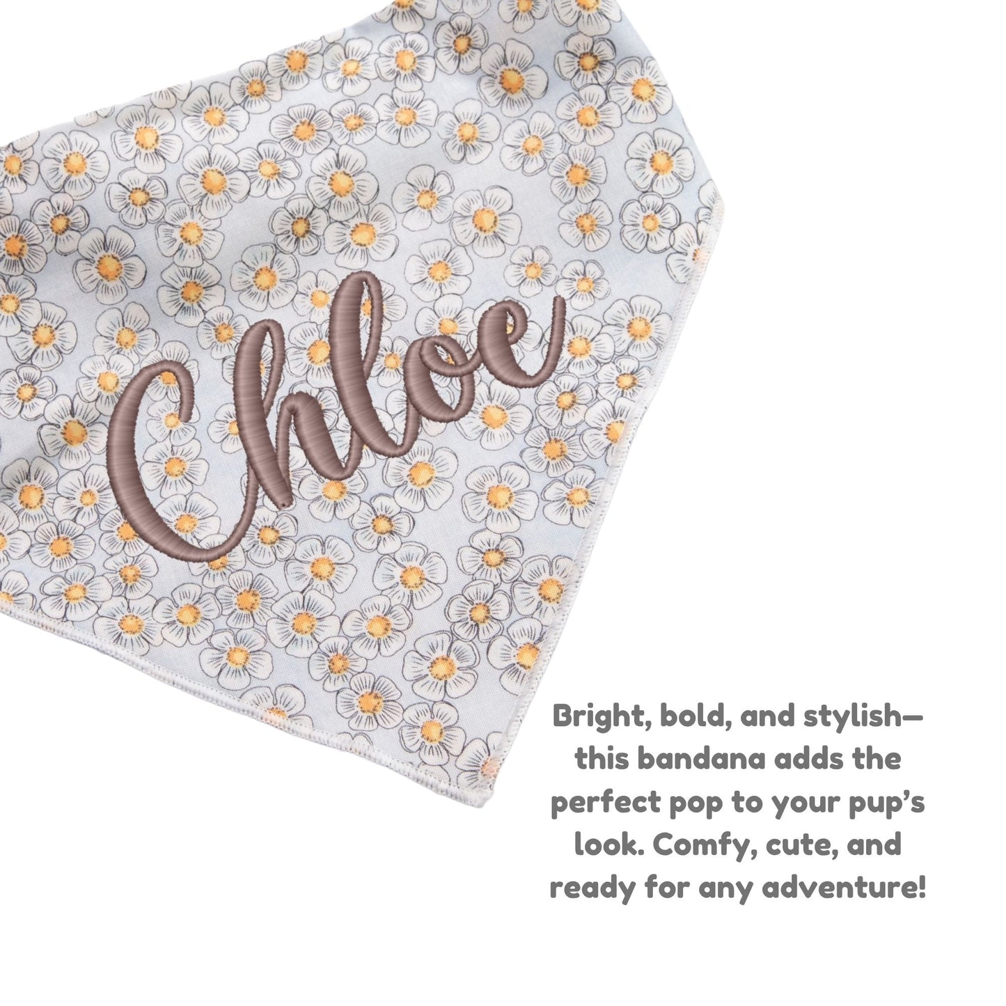 Dog bandana Gray Daisy Embroidered Scrunchie Dog Bandana - Life for Pawz -