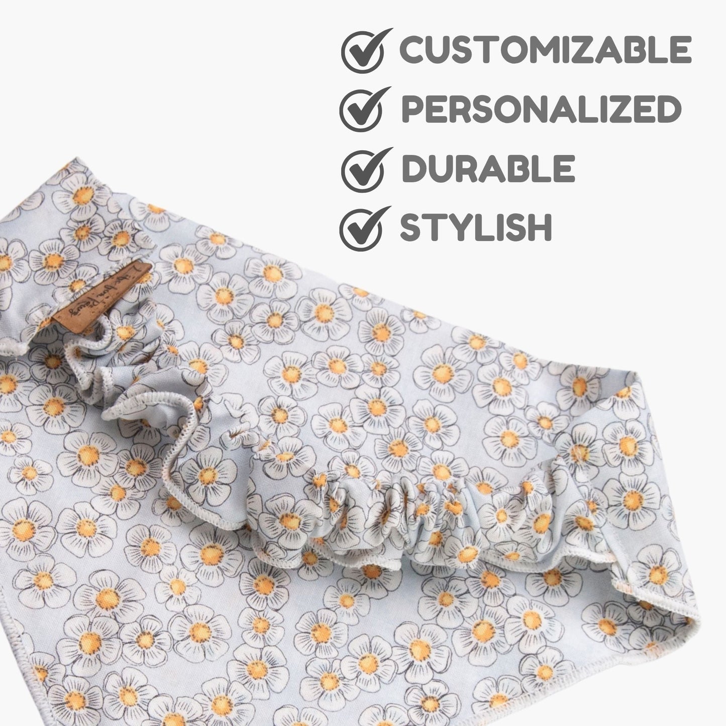 Dog bandana Gray Daisy Embroidered Scrunchie Dog Bandana - Life for Pawz -
