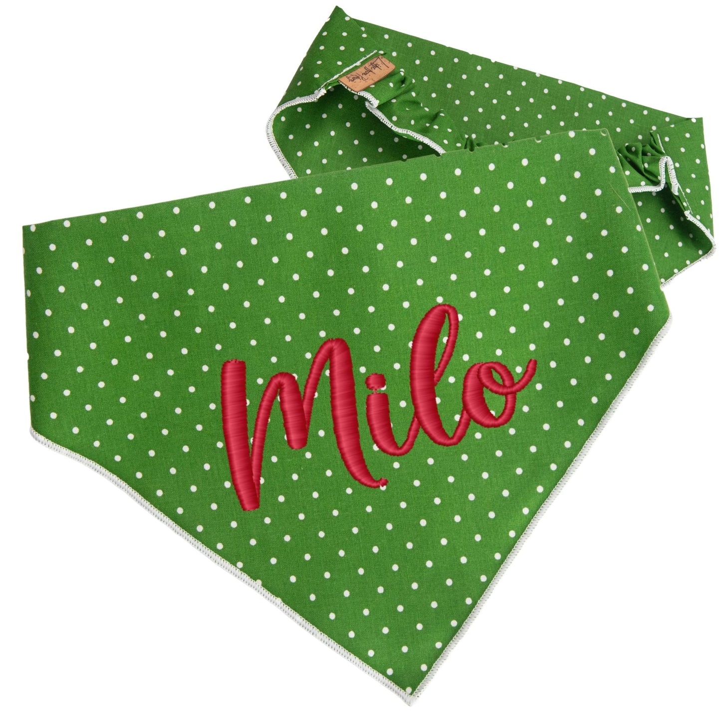 Dog bandana Green Polka Dot Embroidered Scrunchie Dog Bandana - Life for Pawz -